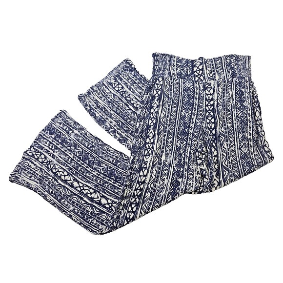 ALK Women's L Three Dots Aztec Pull On Palazzo High Waist Wide Leg Pants Blue - Picture 1 of 8